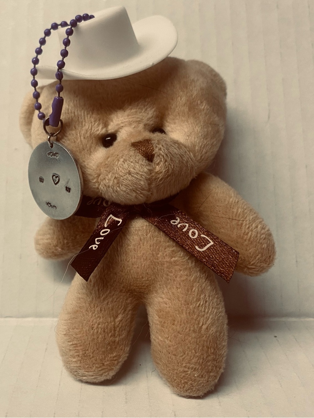 M♥️M Gifts Mother’s Day Tan Plush Teddy Bear Keychain with 'Love' Ribbon